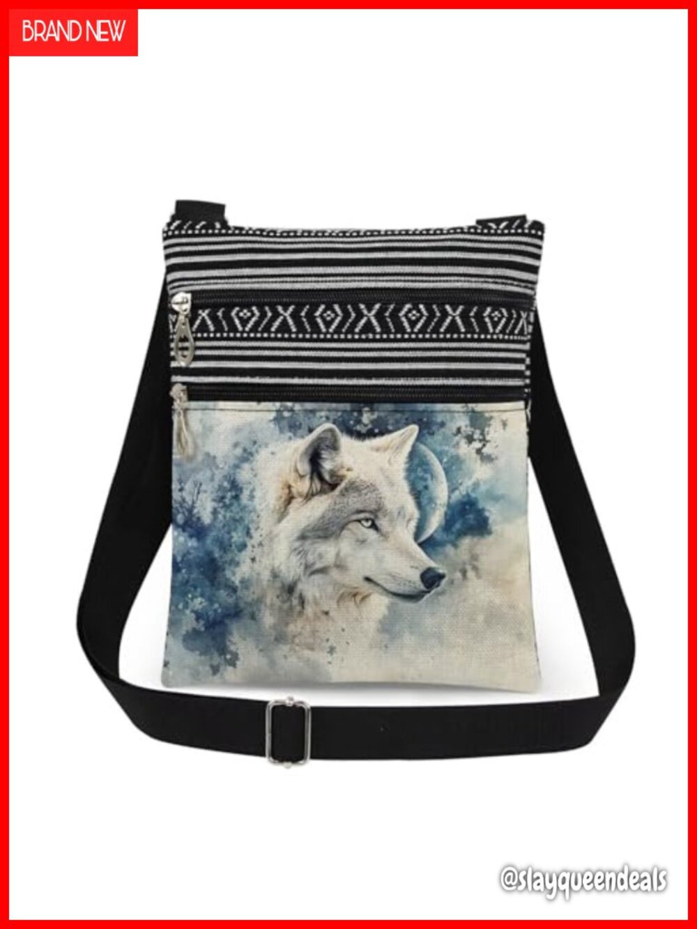 Wolf Moon Print Crossbody Bag Adjustable Unisex Shoulder Bag